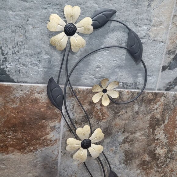 Metallic Yellow Flower Vine Wall Sculpture Wall Art Vertical Hanging - Picture 4 of 12